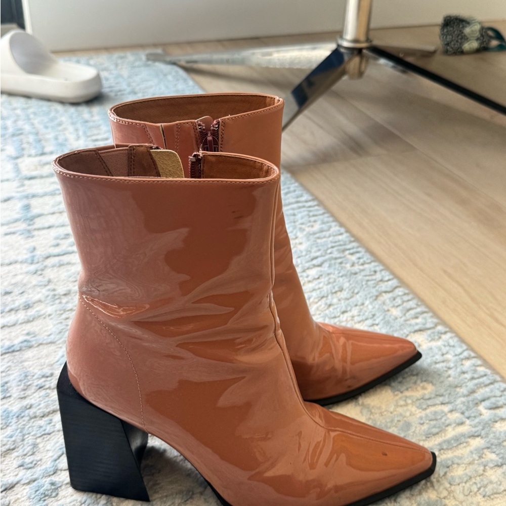 Jeffrey Campbell Nude Patent Leather Ankle Boots